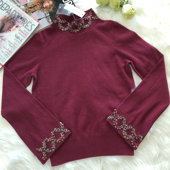 ANN TAYLOR Embellished Mock Neck Sweater - Picture 2 of 8